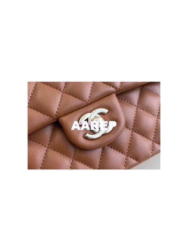 Replica Chanel Medium Classic Double Flap CF Bag Quilted Lambskin Light Gold Hardware Caramel 5