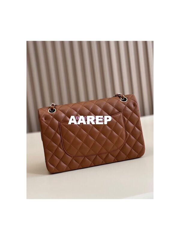 Replica Chanel Medium Classic Double Flap CF Bag Quilted Lambskin Light Gold Hardware Caramel 10