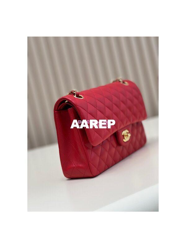 Replica Chanel Medium Classic Double Flap CF Bag Quilted Lambskin Light Gold Hardware Red 4