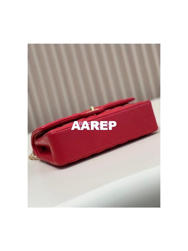 Replica Chanel Medium Classic Double Flap CF Bag Quilted Lambskin Light Gold Hardware Red 5