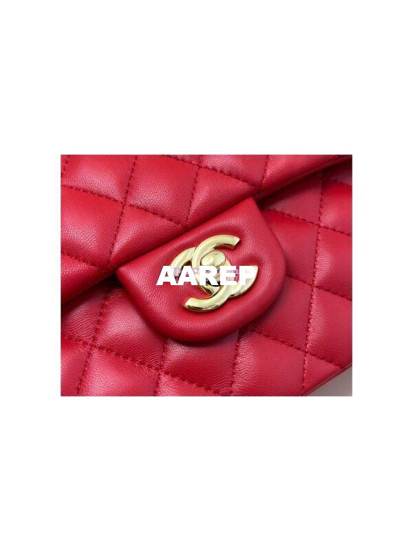 Replica Chanel Medium Classic Double Flap CF Bag Quilted Lambskin Light Gold Hardware Red 6