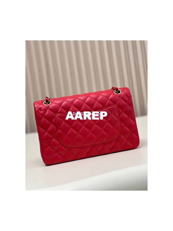 Replica Chanel Medium Classic Double Flap CF Bag Quilted Lambskin Light Gold Hardware Red 7