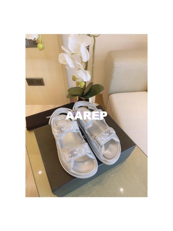 Replica Chanel 21C CC Lambskin Sandals G35927 Metallic Silver