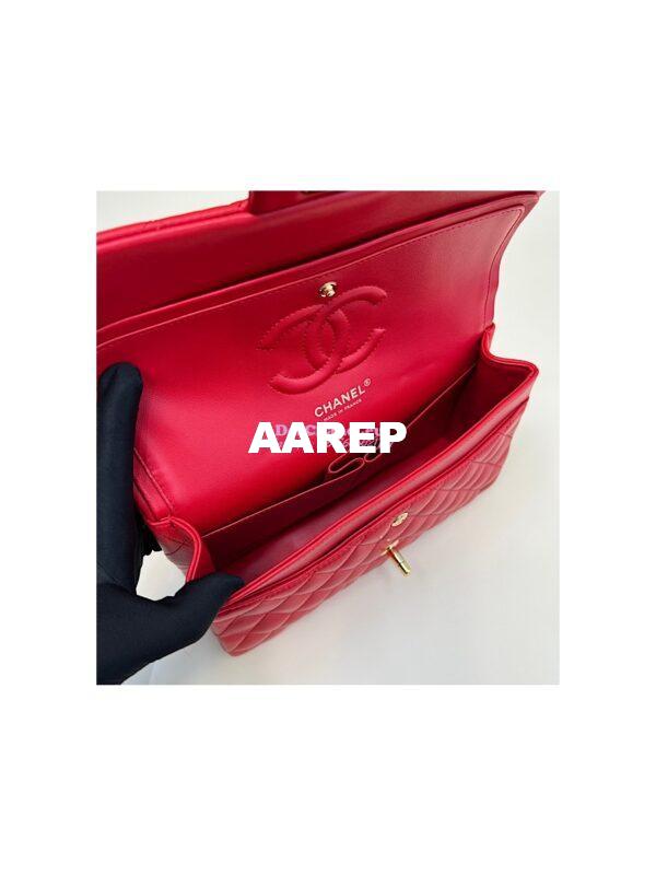 Replica Chanel Medium Classic Double Flap CF Bag Quilted Lambskin Light Gold Hardware Red 8