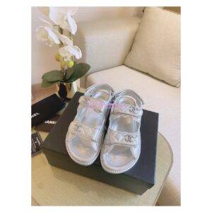Replica Chanel 21C CC Lambskin Sandals G35927 Metallic Silver 2