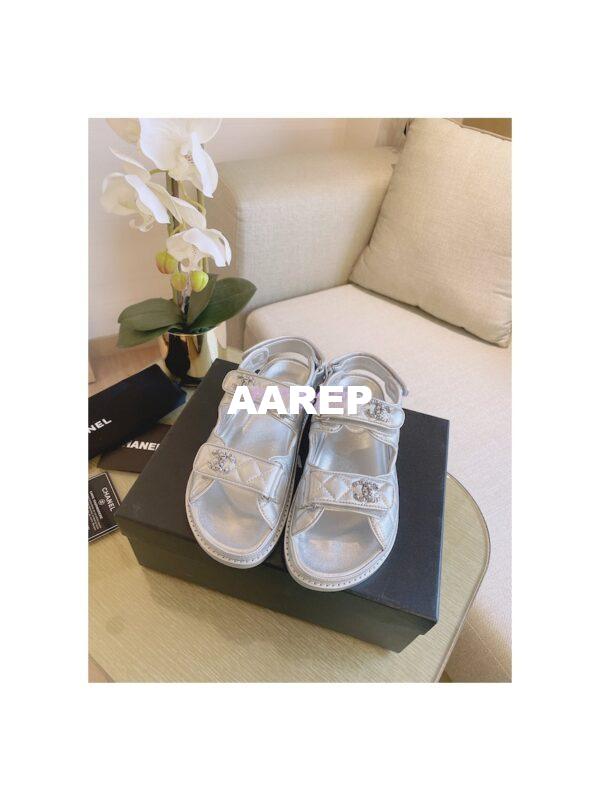 Replica Chanel 21C CC Lambskin Sandals G35927 Metallic Silver 2