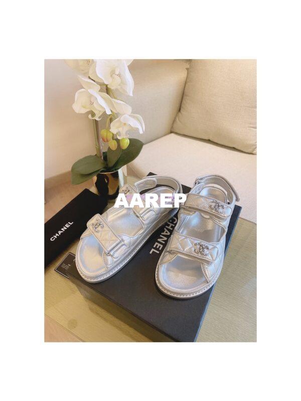 Replica Chanel 21C CC Lambskin Sandals G35927 Metallic Silver 3