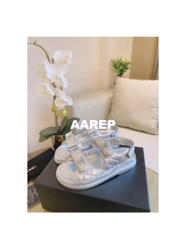 Replica Chanel 21C CC Lambskin Sandals G35927 Metallic Silver 4