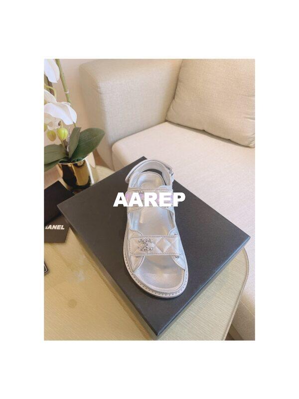 Replica Chanel 21C CC Lambskin Sandals G35927 Metallic Silver 6