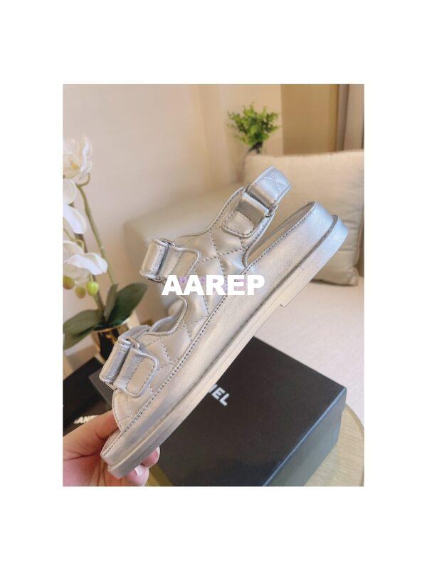 Replica Chanel 21C CC Lambskin Sandals G35927 Metallic Silver 7