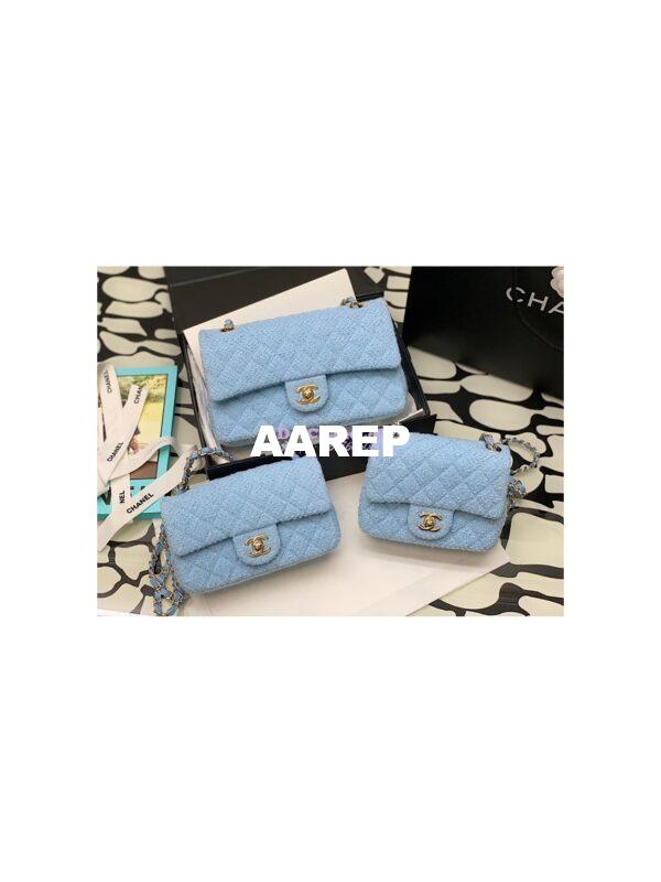 Replica Chanel Tweed Medium Classic Double Flap CF Bag Light Blue A69901