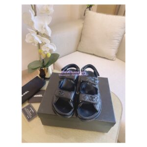 Replica Chanel 21C CC Lambskin Sandals G35927 Black