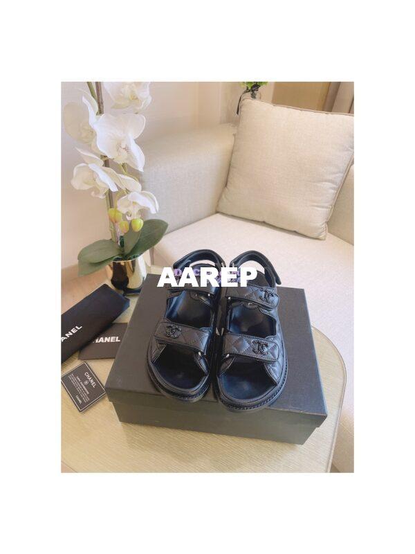 Replica Chanel 21C CC Lambskin Sandals G35927 Black 3