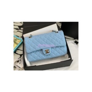 Replica Chanel Tweed Medium Classic Double Flap CF Bag Light Blue A69901 2