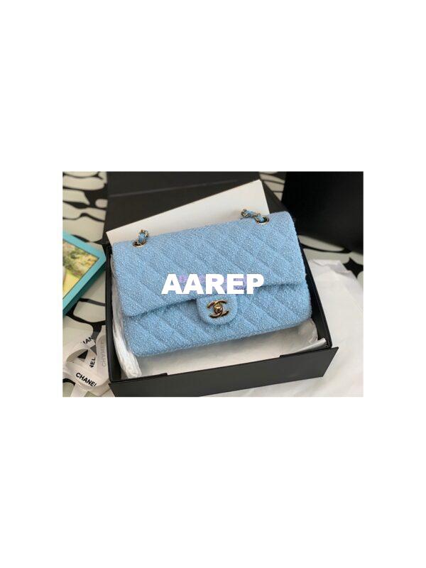 Replica Chanel Tweed Medium Classic Double Flap CF Bag Light Blue A69901 2