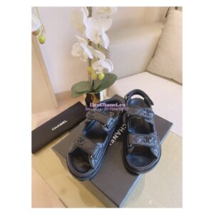 Replica Chanel 21C CC Lambskin Sandals G35927 Black 2