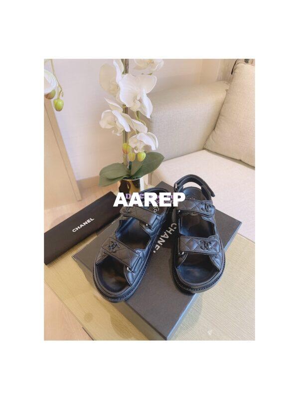 Replica Chanel 21C CC Lambskin Sandals G35927 Black 4