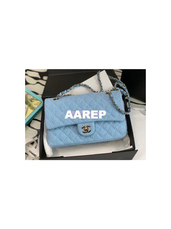 Replica Chanel Tweed Medium Classic Double Flap CF Bag Light Blue A69901 3