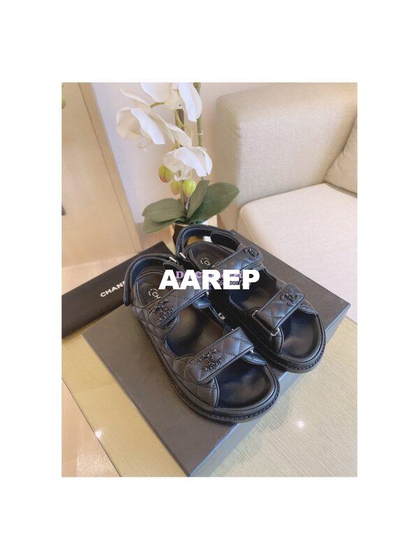 Replica Chanel 21C CC Lambskin Sandals G35927 Black 5