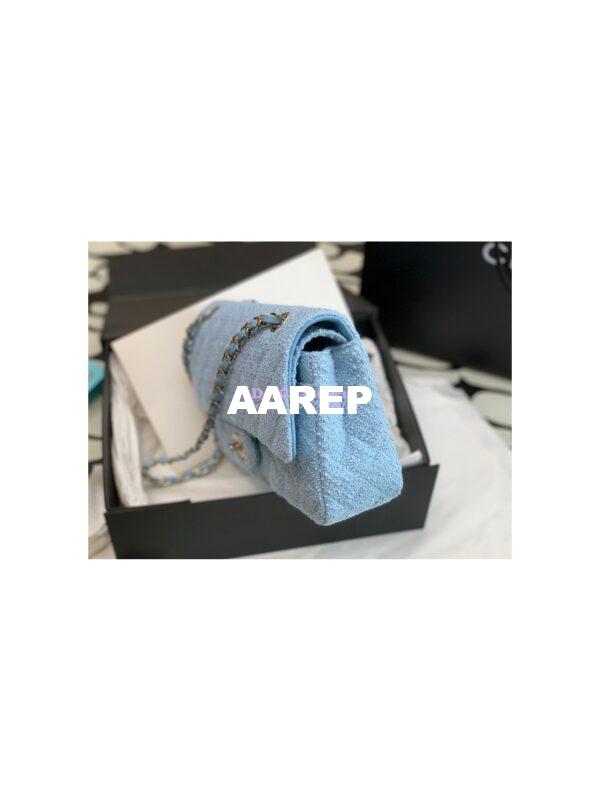 Replica Chanel Tweed Medium Classic Double Flap CF Bag Light Blue A69901 5