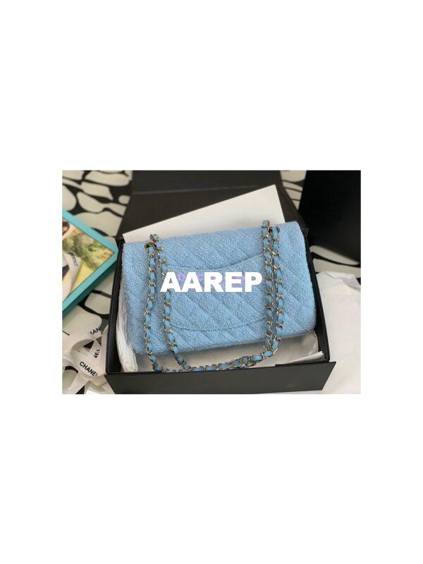 Replica Chanel Tweed Medium Classic Double Flap CF Bag Light Blue A69901 6