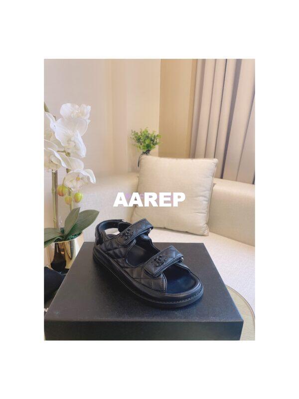 Replica Chanel 21C CC Lambskin Sandals G35927 Black 7