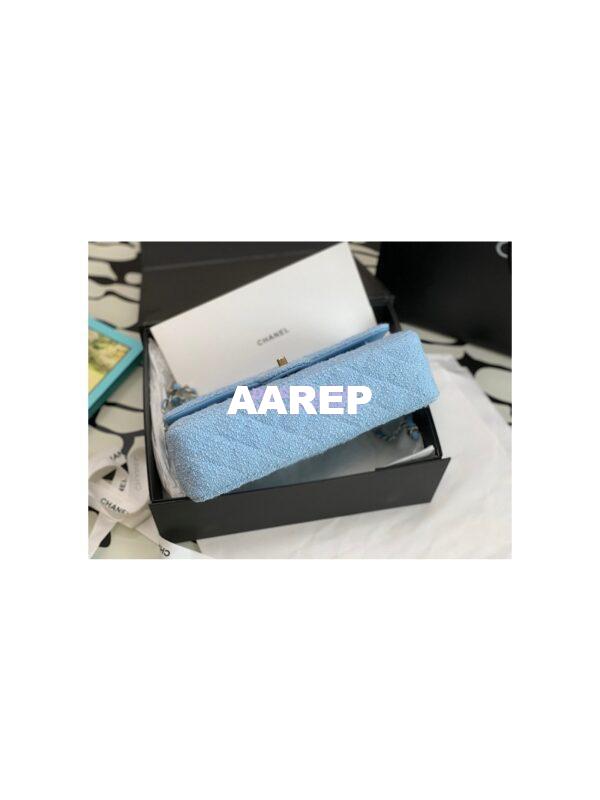 Replica Chanel Tweed Medium Classic Double Flap CF Bag Light Blue A69901 7