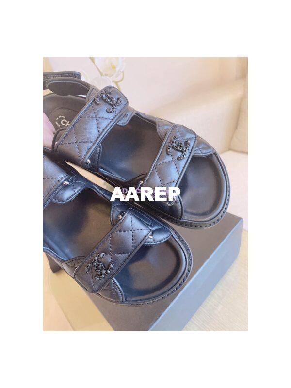Replica Chanel 21C CC Lambskin Sandals G35927 Black 9