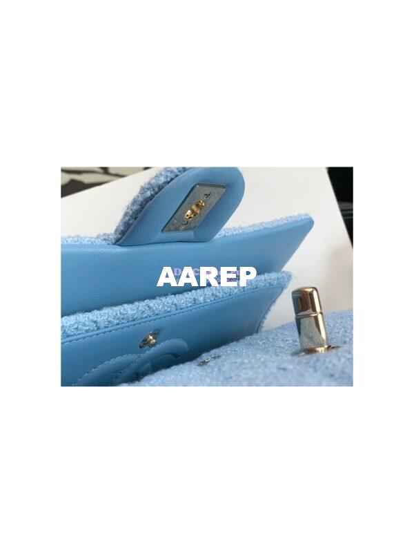 Replica Chanel Tweed Medium Classic Double Flap CF Bag Light Blue A69901 10