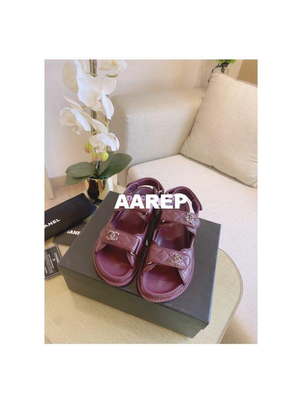 Replica Chanel 21C CC Caviar Sandals G35927 Burgundy 3