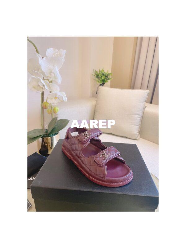Replica Chanel 21C CC Caviar Sandals G35927 Burgundy 7
