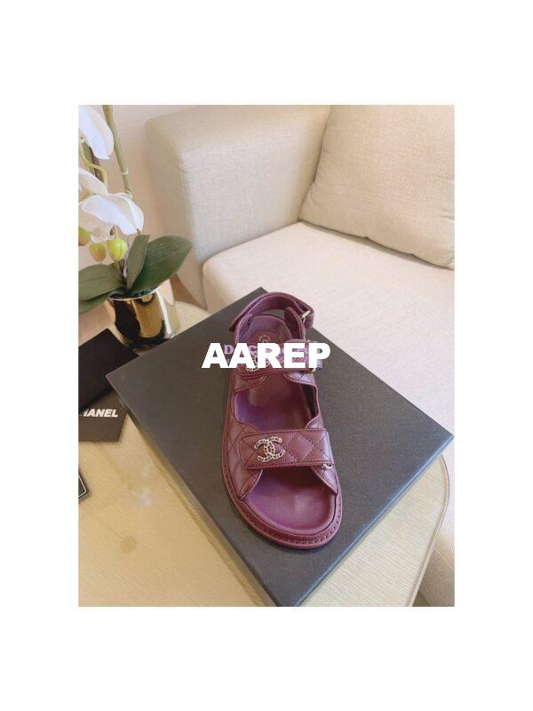 Replica Chanel 21C CC Caviar Sandals G35927 Burgundy 8