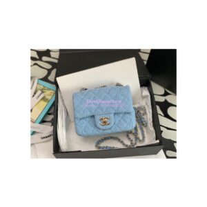 Replica Chanel Quilted Tweed Mini 17 Square Flap Bag in Light Blue A69902 (Limited)