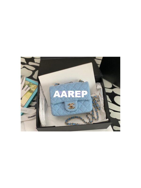 Replica Chanel Quilted Tweed Mini 17 Square Flap Bag in Light Blue A69902 (Limited) 3