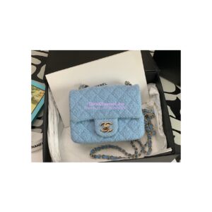 Replica Chanel Quilted Tweed Mini 17 Square Flap Bag in Light Blue A69902 (Limited) 2