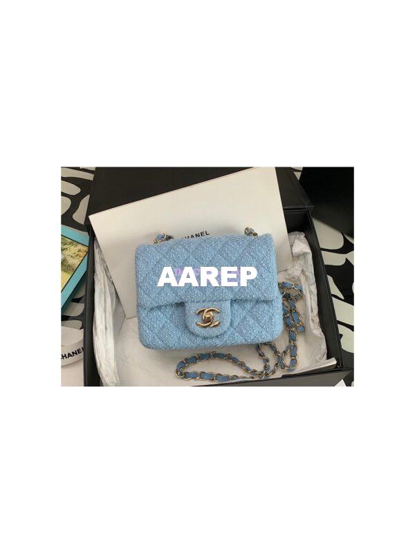 Replica Chanel Quilted Tweed Mini 17 Square Flap Bag in Light Blue A69902 (Limited) 4