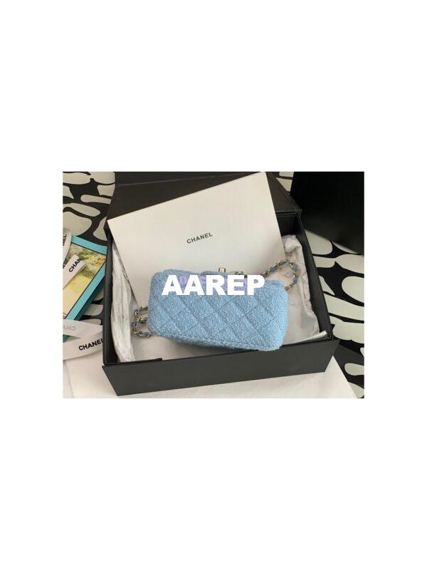 Replica Chanel Quilted Tweed Mini 17 Square Flap Bag in Light Blue A69902 (Limited) 5