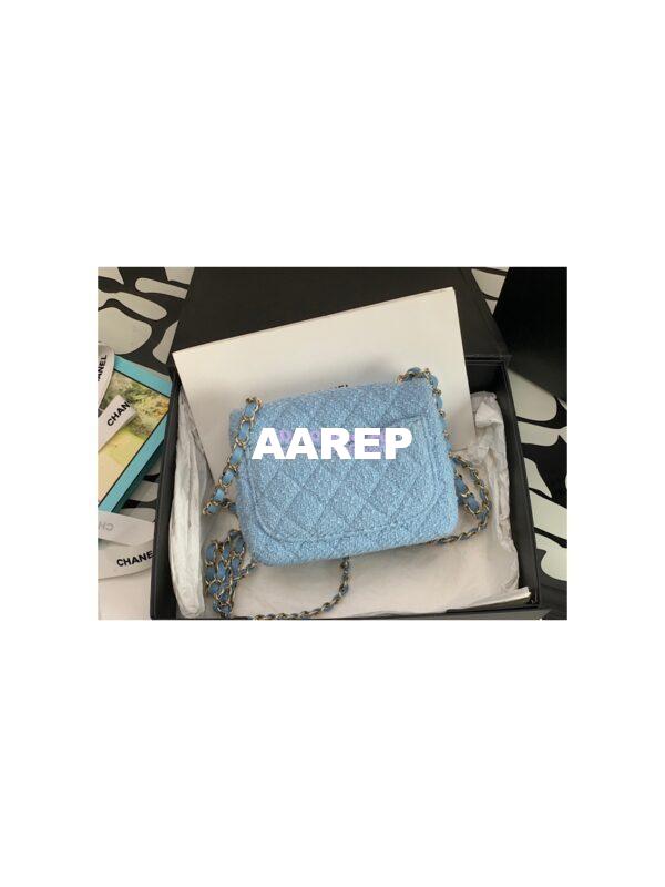 Replica Chanel Quilted Tweed Mini 17 Square Flap Bag in Light Blue A69902 (Limited) 6