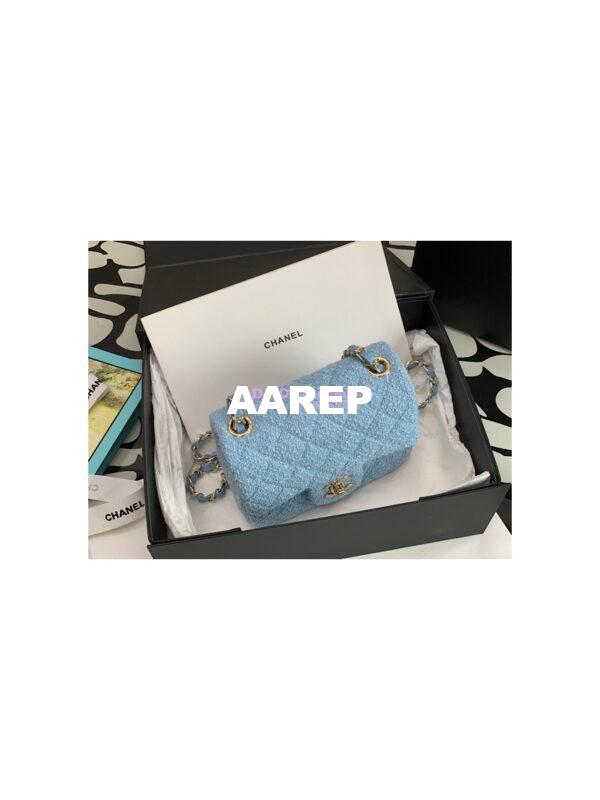Replica Chanel Quilted Tweed Mini 17 Square Flap Bag in Light Blue A69902 (Limited) 7