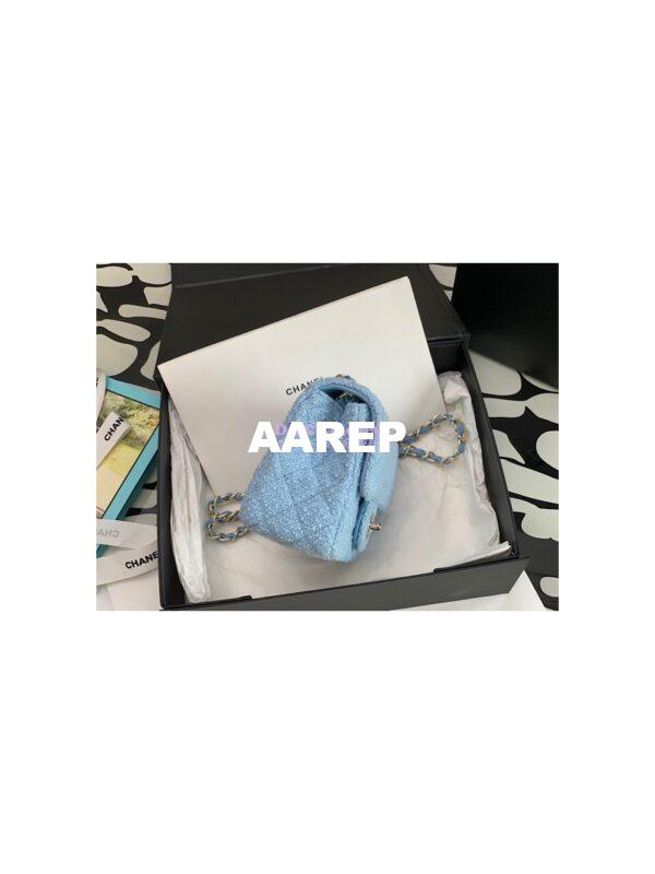 Replica Chanel Quilted Tweed Mini 17 Square Flap Bag in Light Blue A69902 (Limited) 8