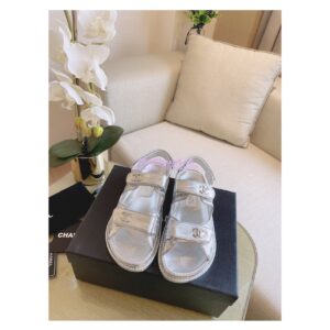 Replica Chanel Metallic Calfskin Sandals G35927 Silver