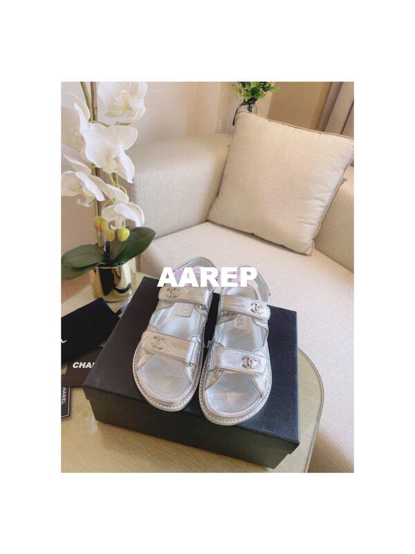 Replica Chanel Metallic Calfskin Sandals G35927 Silver