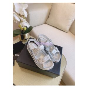 Replica Chanel Metallic Calfskin Sandals G35927 Silver 2