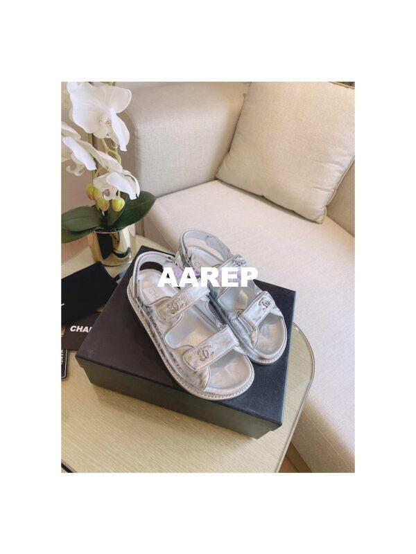 Replica Chanel Metallic Calfskin Sandals G35927 Silver 2