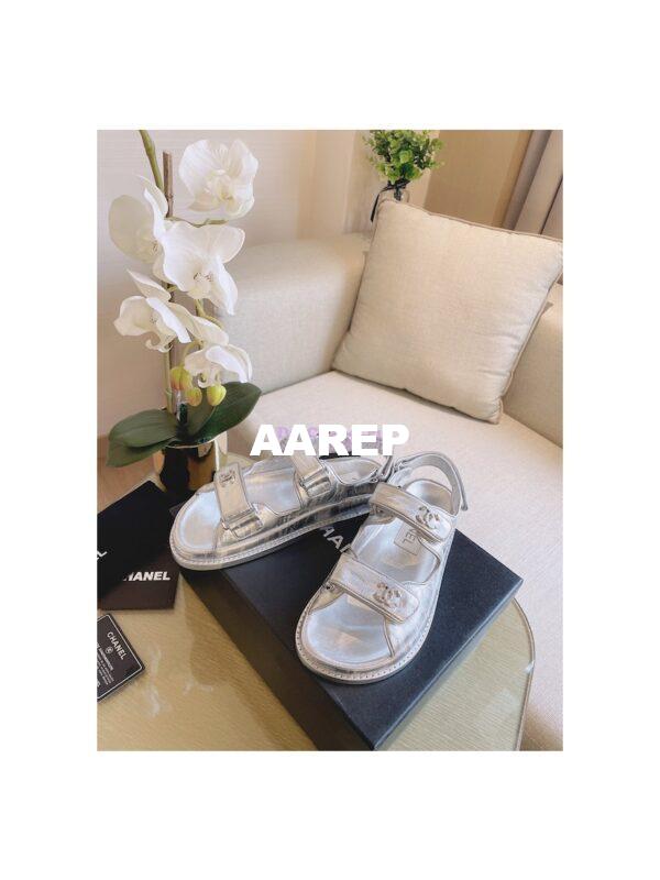 Replica Chanel Metallic Calfskin Sandals G35927 Silver 3