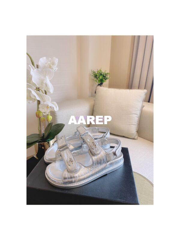 Replica Chanel Metallic Calfskin Sandals G35927 Silver 4