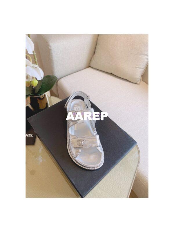 Replica Chanel Metallic Calfskin Sandals G35927 Silver 5