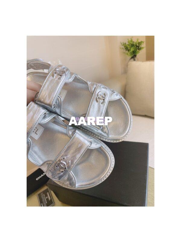 Replica Chanel Metallic Calfskin Sandals G35927 Silver 7