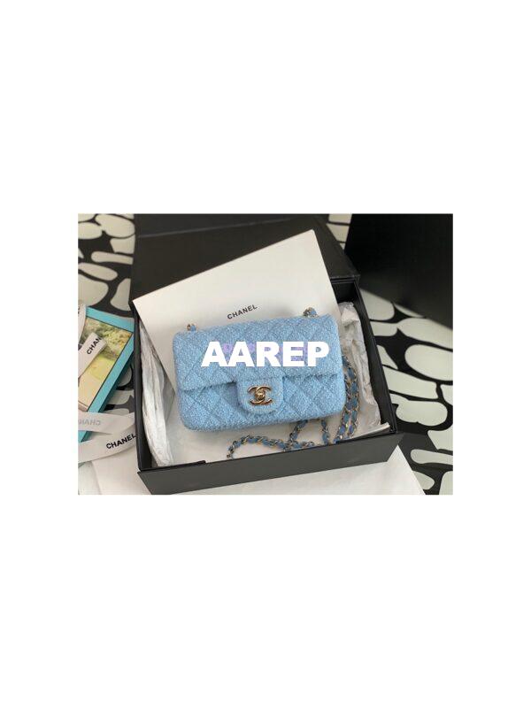 Replica Chanel Quilted Tweed Mini Flap Bag in Light Blue A69900 (Limited) 3