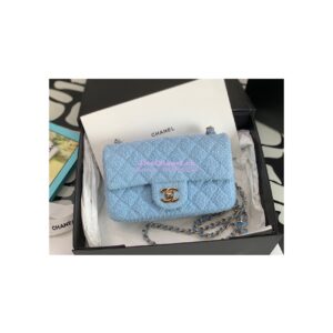 Replica Chanel Quilted Tweed Mini Flap Bag in Light Blue A69900 (Limited) 2